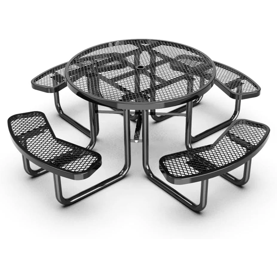 Outdoorsiness Quick Ship Commercial 46in Round Picnic Table – Thermoplastic Expanded Metal, UL Certified - Image 2