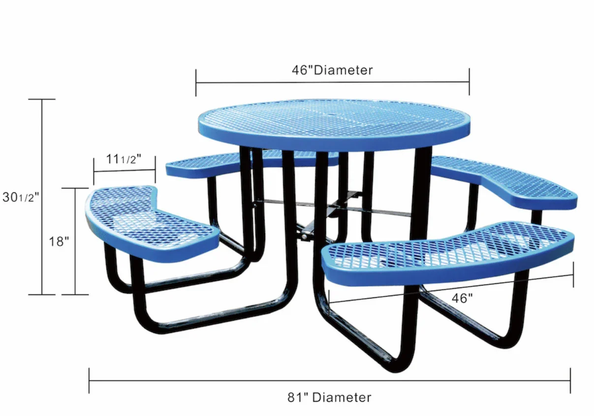Outdoorsiness Quick Ship Commercial 46in Round Picnic Table – Thermoplastic Expanded Metal, UL Certified - Image 4