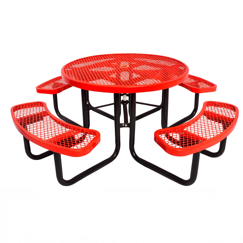 Outdoorsiness Quick Ship Commercial 46in Round Picnic Table – Thermoplastic Expanded Metal, UL Certified - Image 8