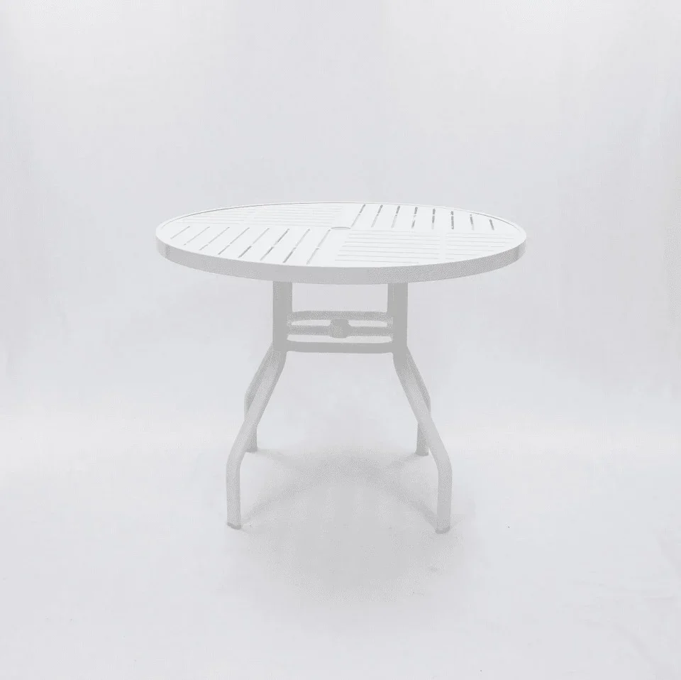 Oasis 36in Round Aluminum Commercial Pool Patio Table – Punched Top, Rectangular Legs