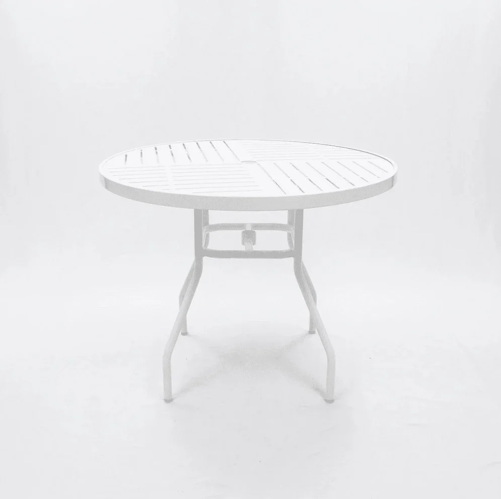 Beach Club 36in Round Aluminum Commercial Pool Patio Table – Punched Top, Round Legs