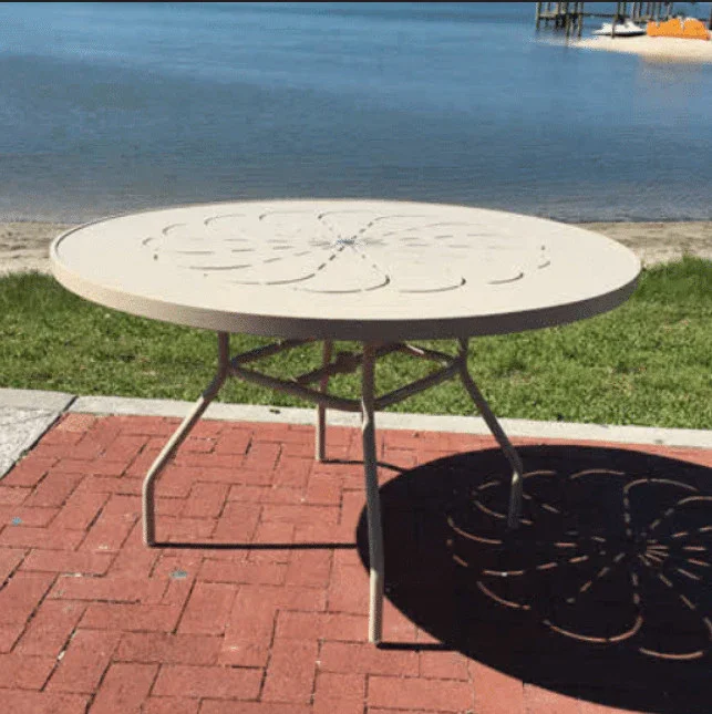 Beach Club 42in Round Aluminum Commercial Pool Patio Table – Punched Top, Round Legs - Image 2