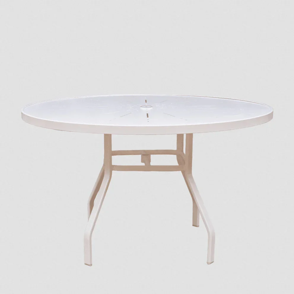 Beach Club 48in Round Aluminum Commercial Pool Patio Table – Punched Top, Rectangular Legs
