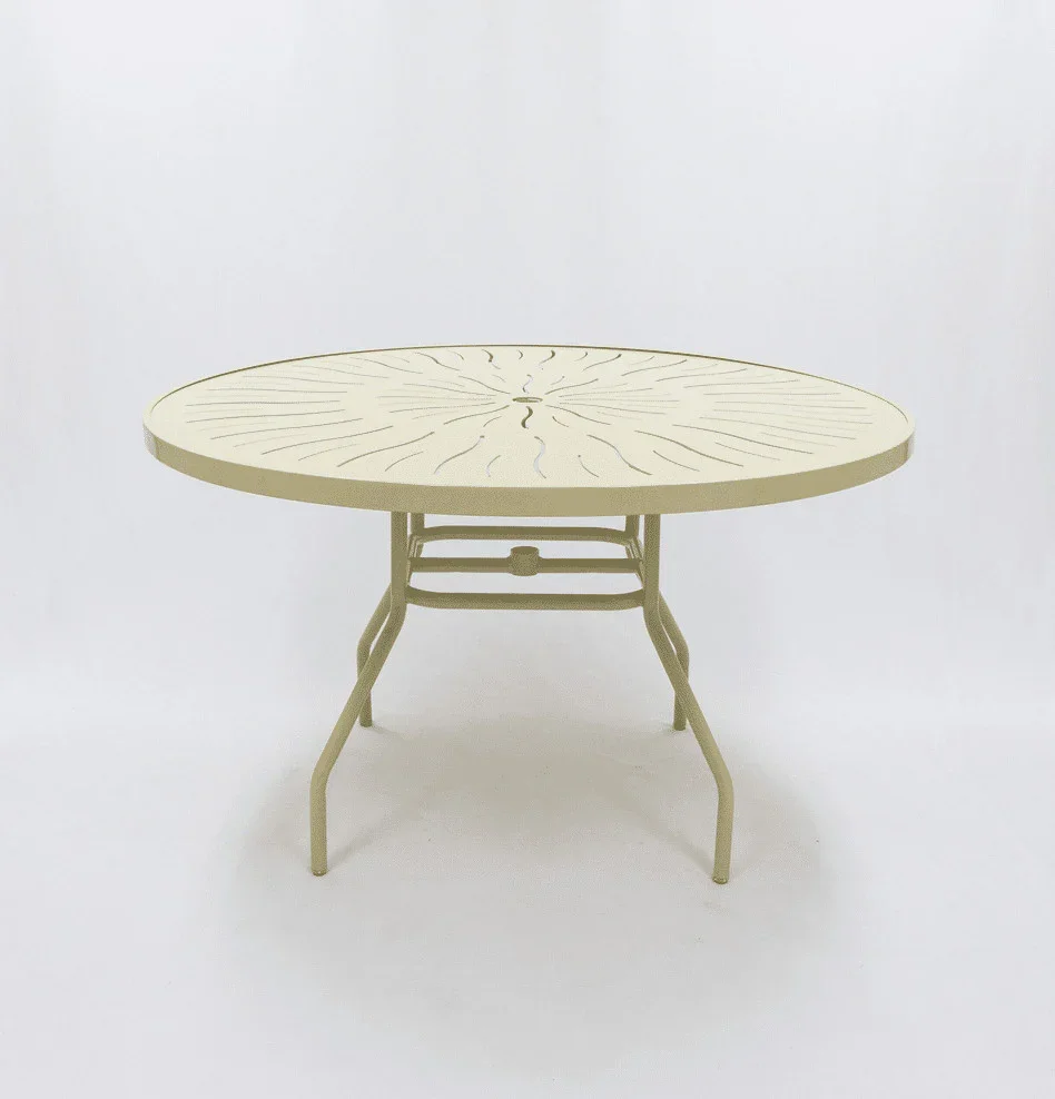 Beach Club 48in Round Aluminum Commercial Pool Patio Table – Punched Top, Round Legs