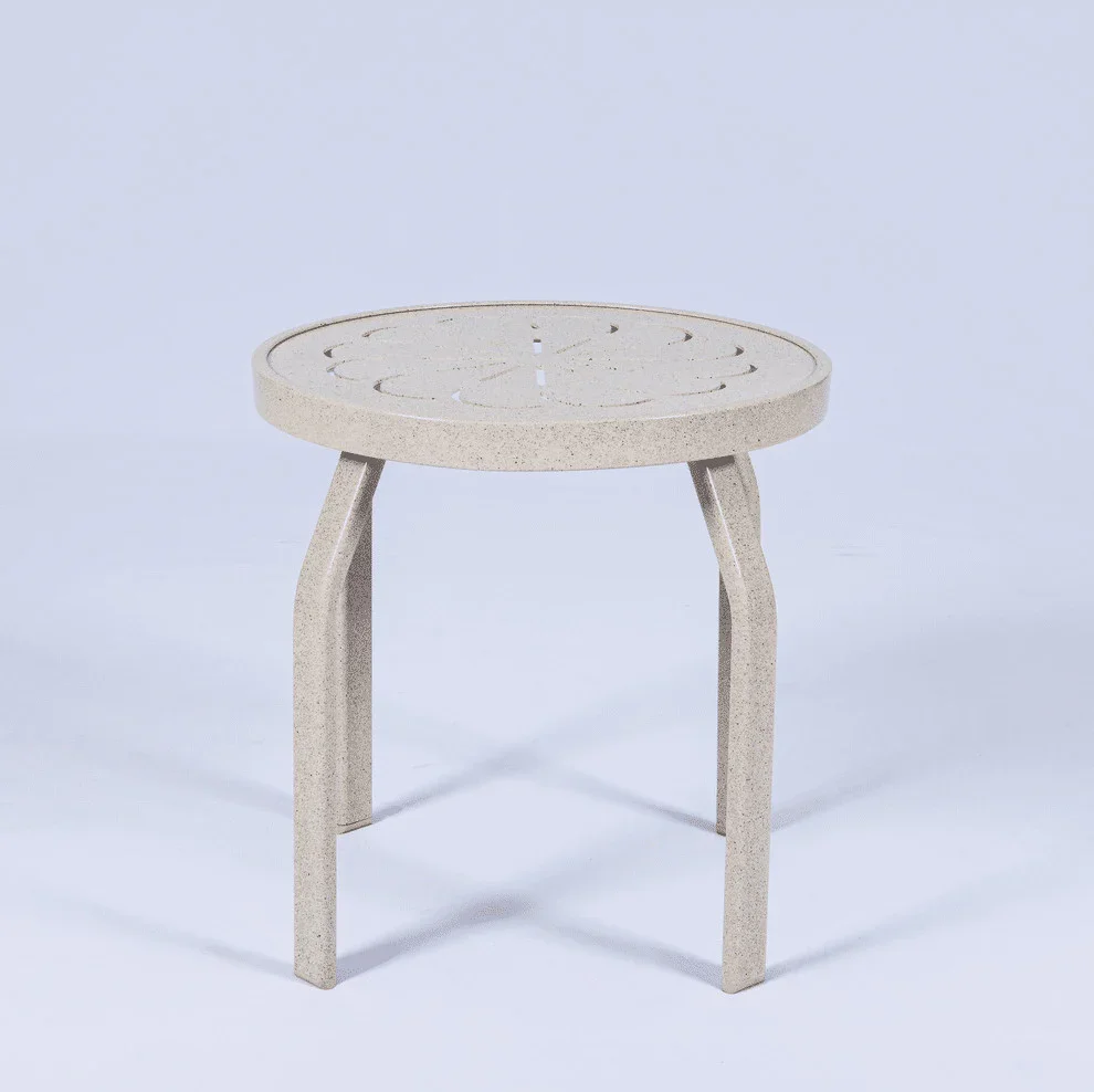 Oasis 18in Round Aluminum Pool Side Table – Punched Top, Rectangular Legs