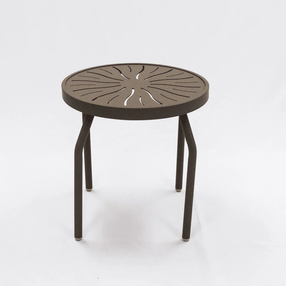Beach Club 18in Round Aluminum Pool Side Table – Punched Top, Round Legs