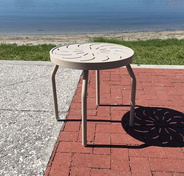 Beach Club 18in Round Aluminum Pool Side Table – Punched Top, Round Legs - Image 2