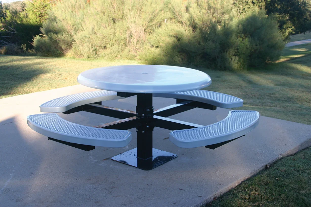 Commercial 46in Round Solid Top Pedestal Picnic Table – Thermoplastic Expanded Metal - Image 5