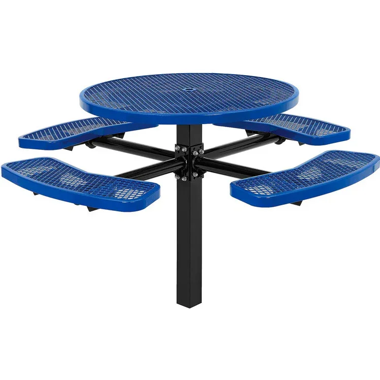 Commercial 46in Circular Single Pedestal Picnic Table – Expanded Metal, In-Ground Mount - Image 2