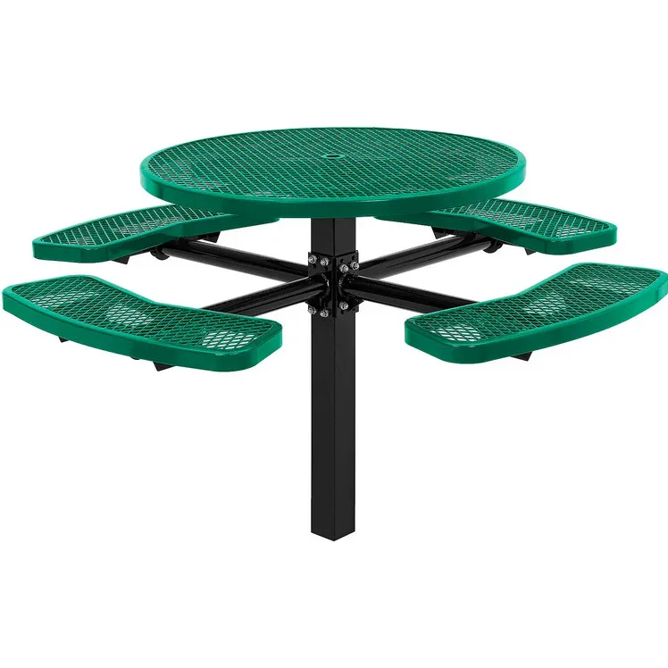 Commercial 46in Circular Single Pedestal Picnic Table – Expanded Metal, In-Ground Mount - Image 3