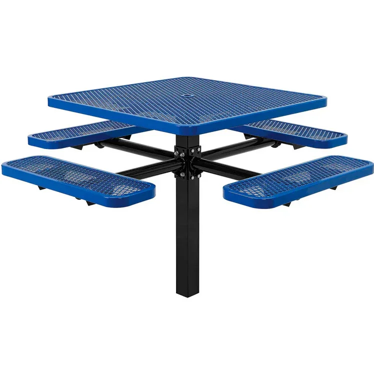 Commercial 46in Square Single Pedestal Picnic Table – Expanded Metal, In-Ground Mount - Image 3