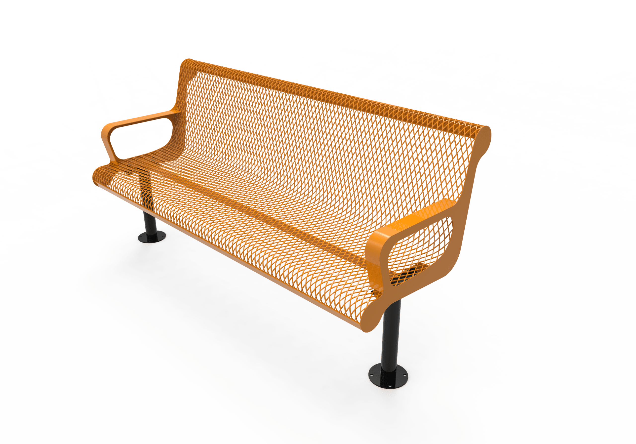 Commercial Contoured Park Bench with Armrests – Expanded Metal, Thermoplastic Coated - Image 4