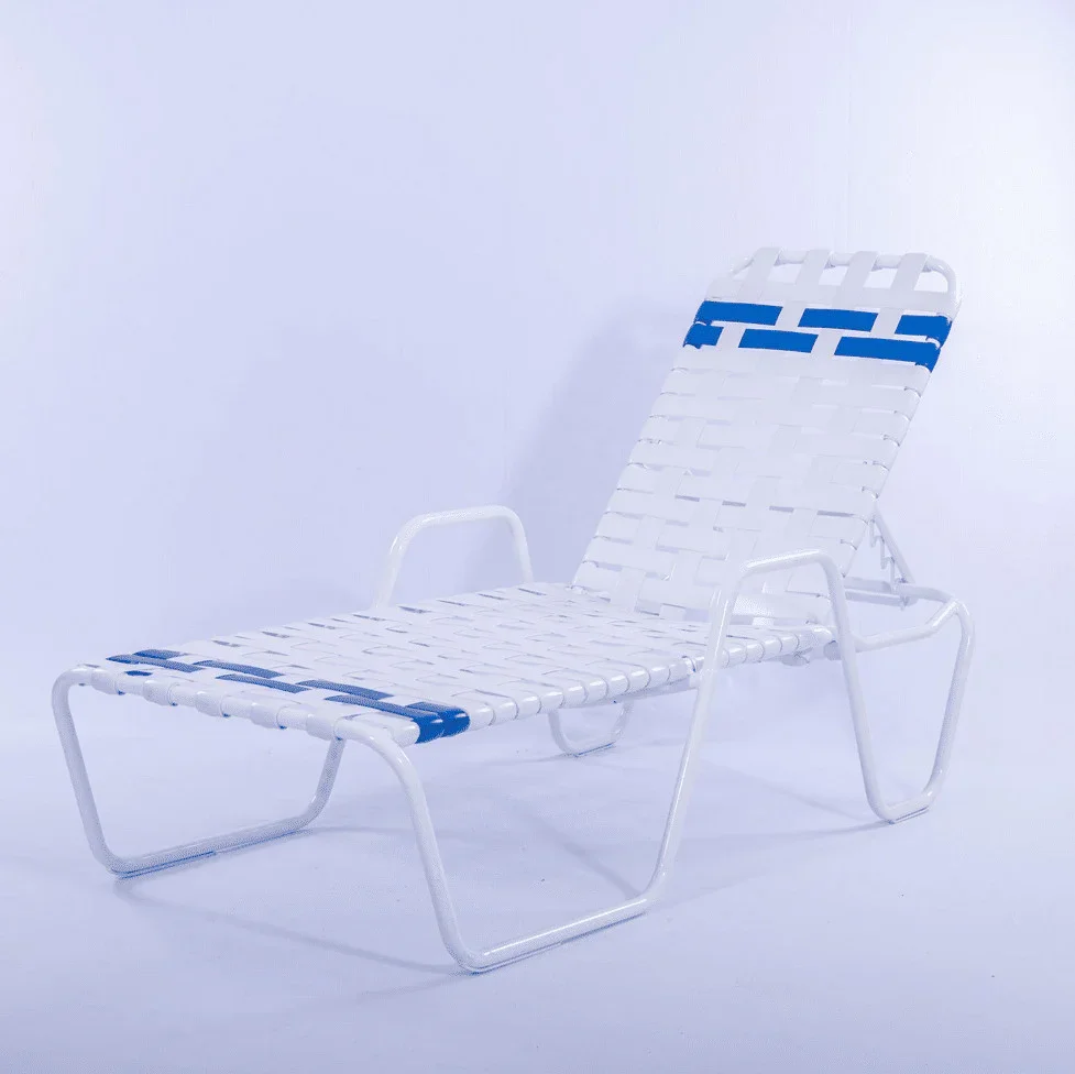 Vinyl Basket Weave Commercial Pool Chaise Lounge with Armrests – 14in