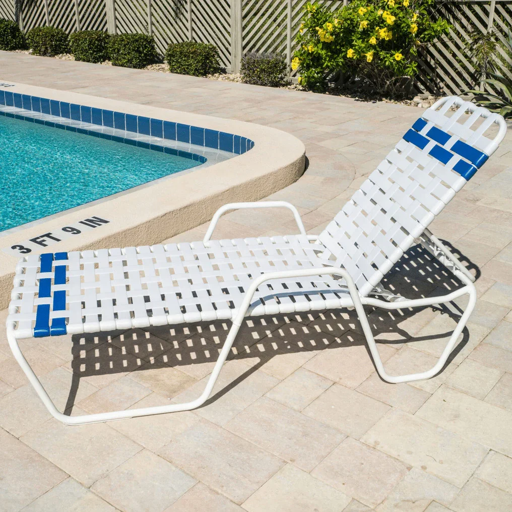 Vinyl Basket Weave Commercial Pool Chaise Lounge with Armrests – 14in - Image 2